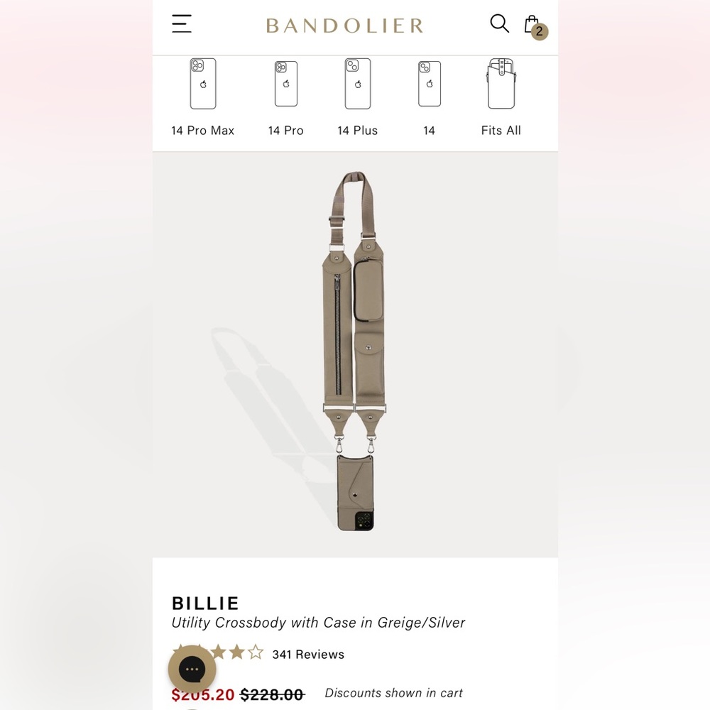 Bandolier Billie Utility Crossbody With Case In Greige/Silver Iphone 13